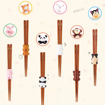 Kids Chopsticks Wooden Animal Series Japanese Panda Kitten with Rest