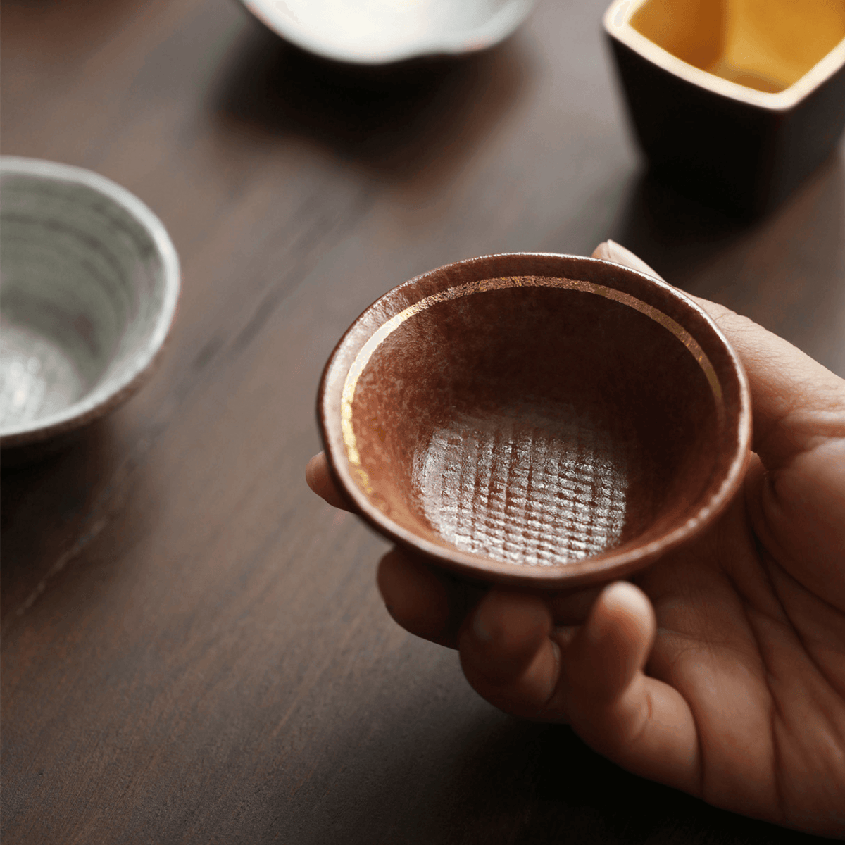 Japanese Tea Set for 6 | Golden Glazed Ceramic Teacups Handcrafted