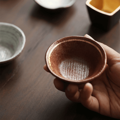 Japanese Tea Set for 6 | Golden Glazed Ceramic Teacups Handcrafted