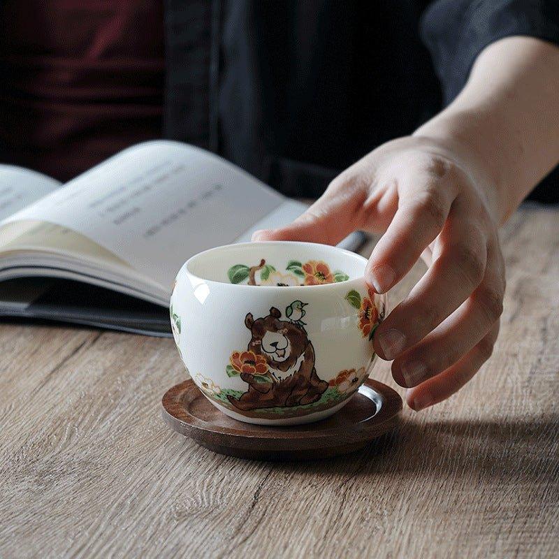 Japanese Ceramic Tea Cup – Hand-Painted Animal Artist Signed