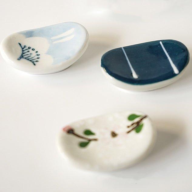 Ceramic Chopstick Rest Hashioki Japanese Hand-Painted Sakura Goldfish