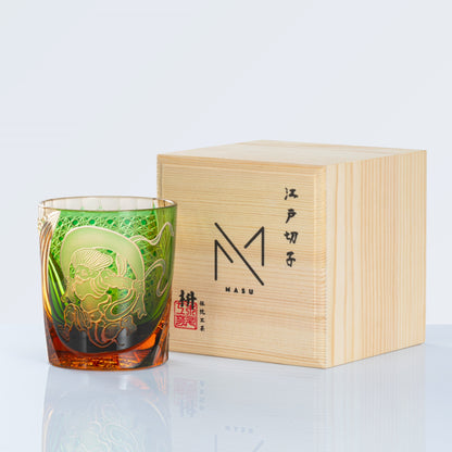 Japanese Whiskey Glass Fujin Wind God – Edo Kiriko Handcrafted Crystal