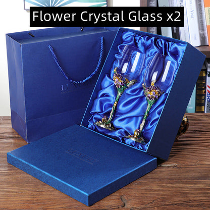 Wine Decanter & Glass Set – Metallic Flower Crystal Gift