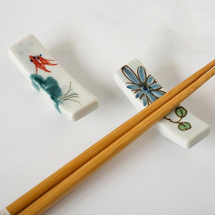 Ceramic Chopstick Rest Hashioki Japanese Hand-Painted Sakura Goldfish