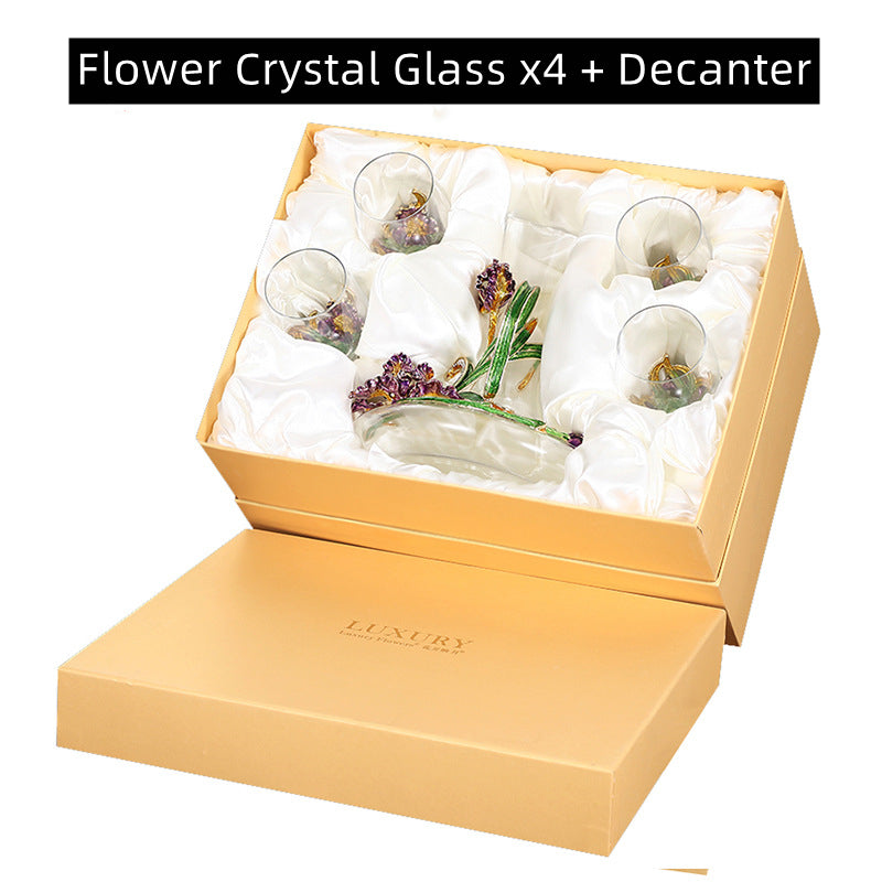 Wine Decanter & Glass Set – Metallic Flower Crystal Gift