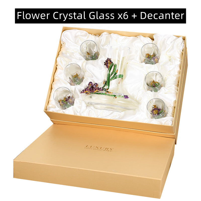 Wine Decanter & Glass Set – Metallic Flower Crystal Gift