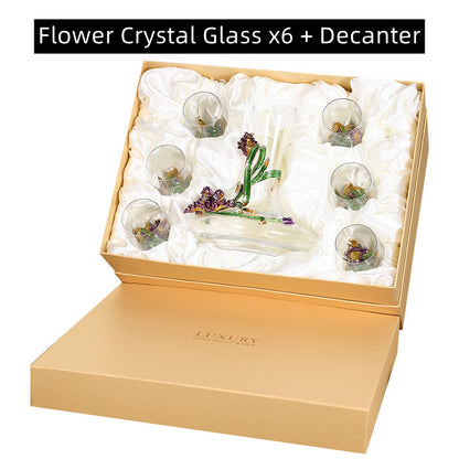 Wine Decanter & Glass Set – Metallic Flower Crystal Gift