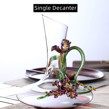 Wine Decanter & Glass Set – Metallic Flower Crystal Gift