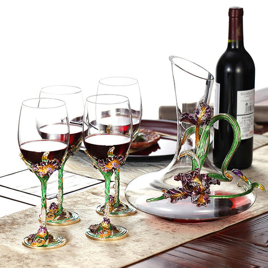 Wine Decanter & Glass Set – Metallic Flower Crystal Gift