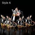 Glass Tea Cup Gift Set – Metallic Floral 4 Cups Jug Spoons