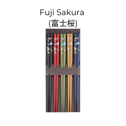 Japanese Chopsticks Set of 5 – Lucky Cat Sakura Rabbit Fuji