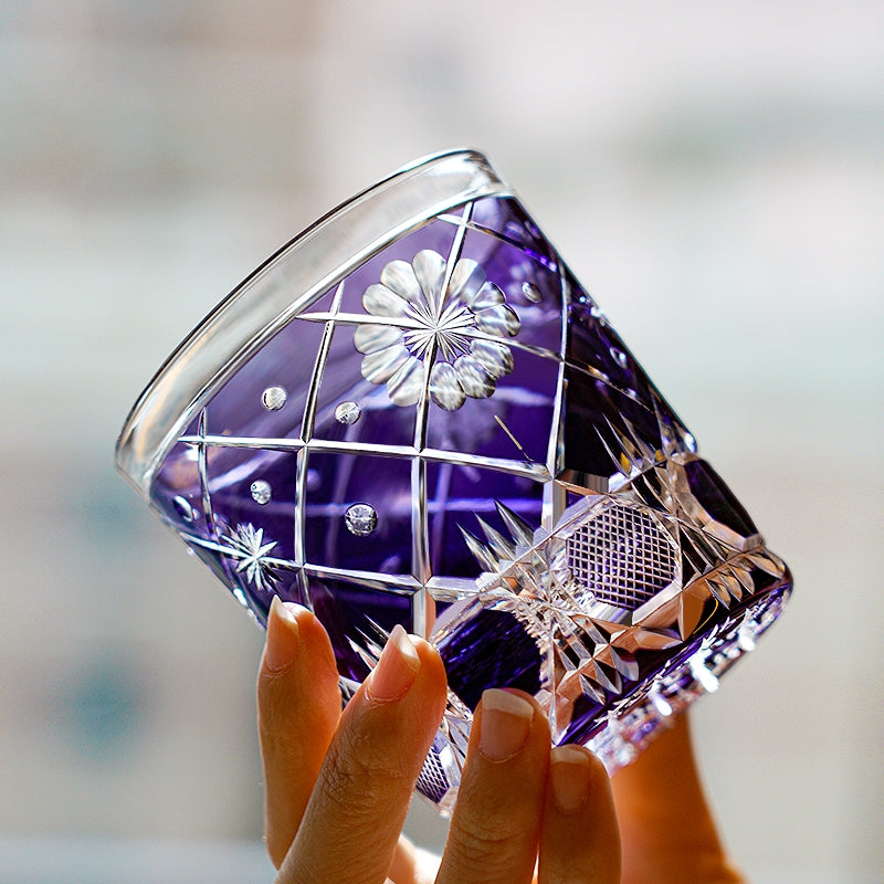 Whiskey Glass Violet Kohana Blossom – Edo Kiriko Floral Crystal