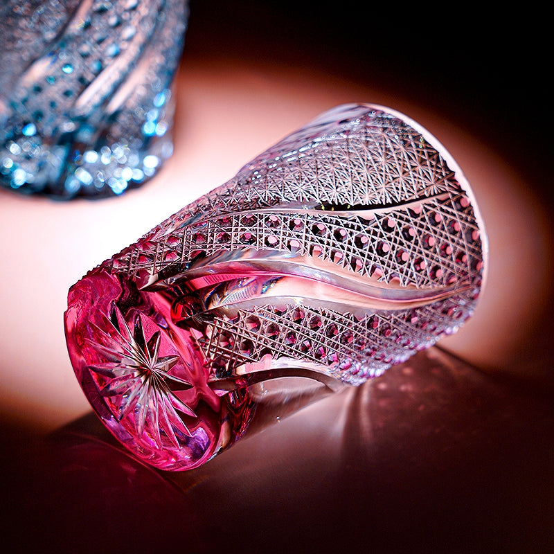 Handcrafted Whiskey Glass Rose Koi | Edo Kiriko Pink Koi Fish Crystal
