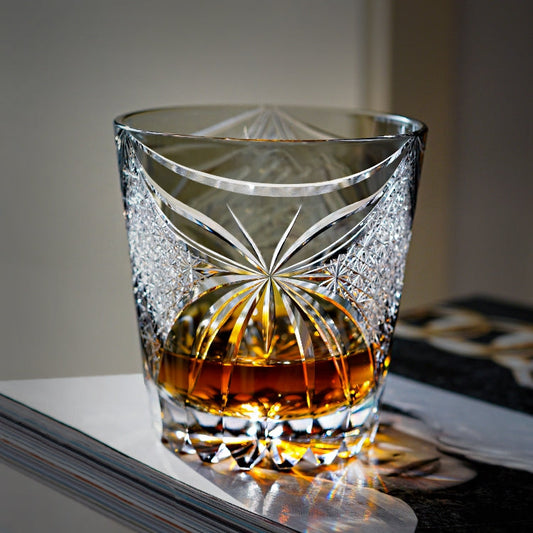 Hand-Cut Whiskey Glass Edo Kiriko Inkstone Grey Butterfly | Japanese Artisan Crystal Glassware