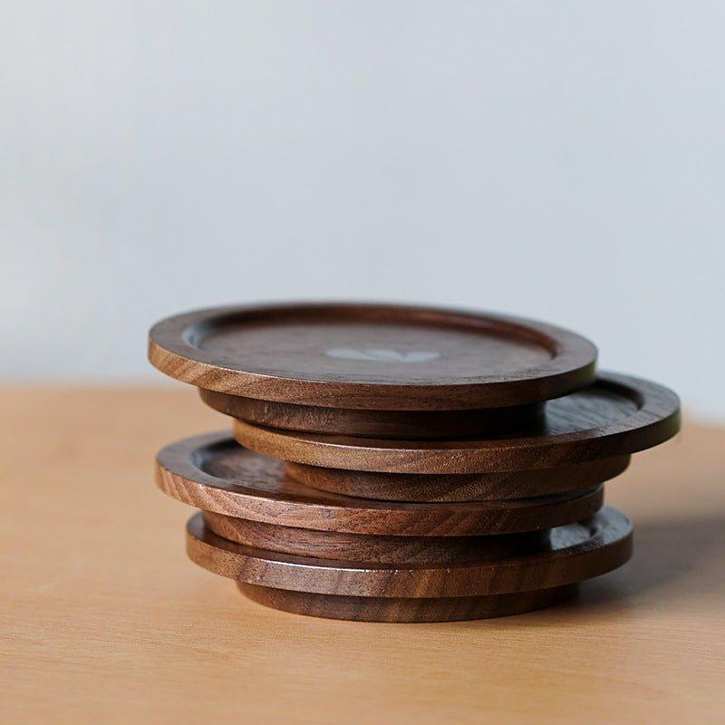 Japanese Walnut Wood Tea Cup Lid – Plum Butterfly Orchid Bird