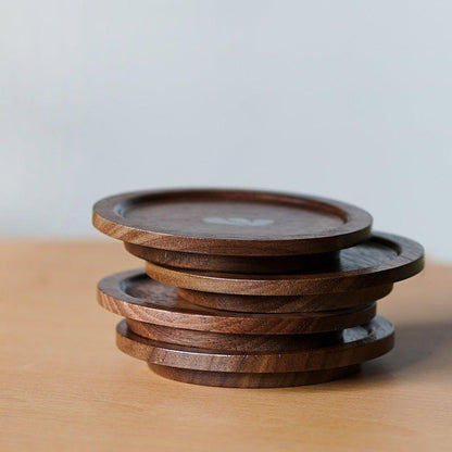 Japanese Walnut Wood Tea Cup Lid – Plum Butterfly Orchid Bird
