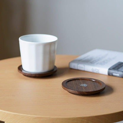 Japanese Walnut Wood Tea Cup Lid – Plum Butterfly Orchid Bird