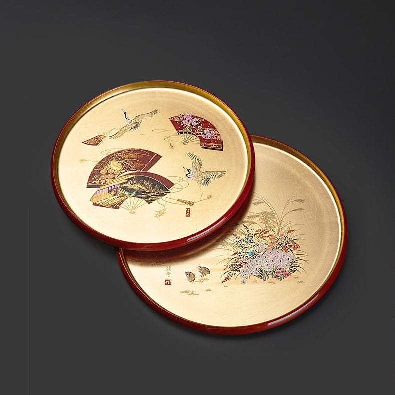 Japanese Lacquer Round Tray – Yamanaka Shikki Gold Foil