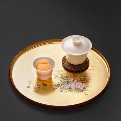 Japanese Lacquer Round Tray – Yamanaka Shikki Gold Foil