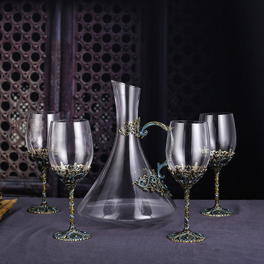 Crystal Wine Glass Set with Decanter – Turquoise Vine Design