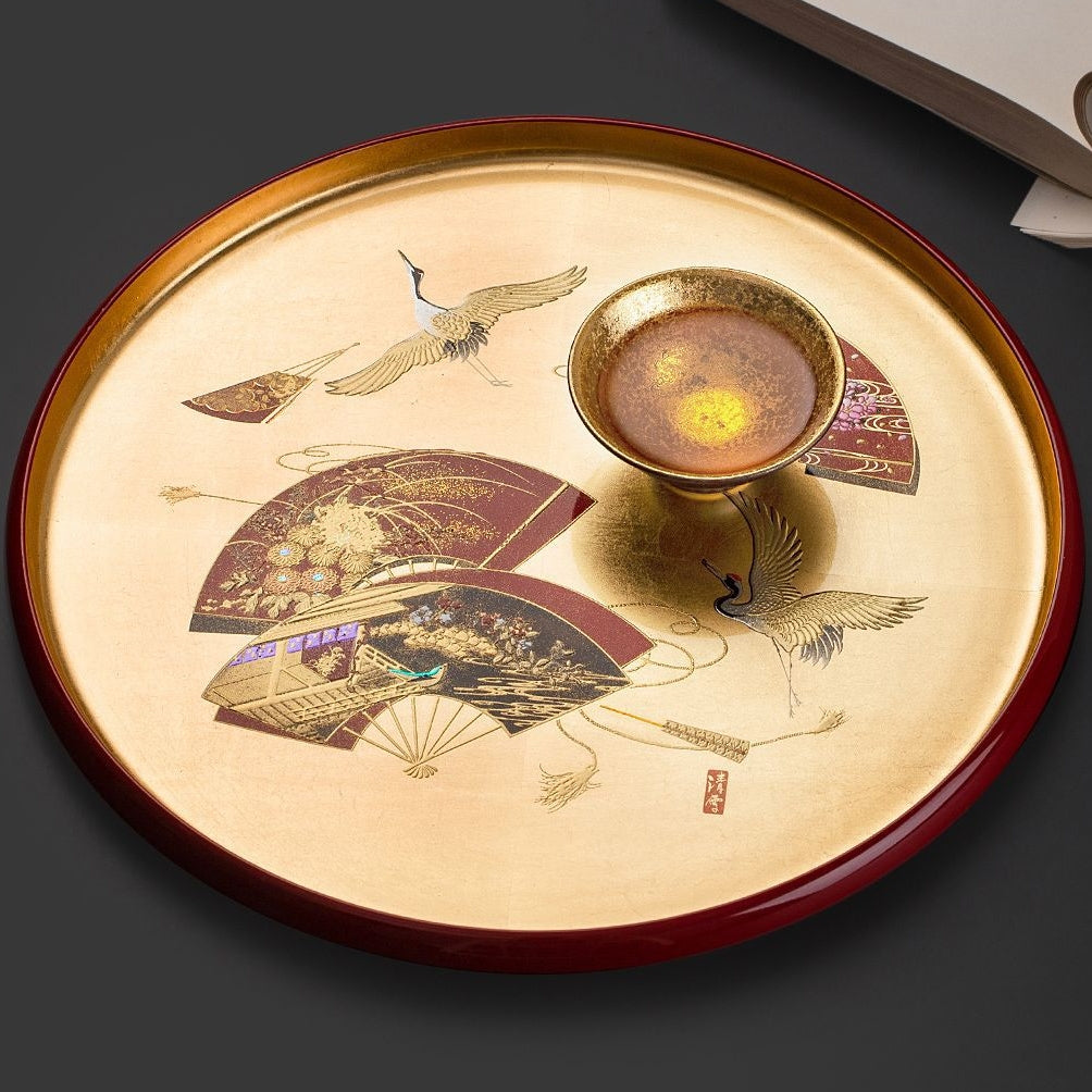 Japanese Lacquer Round Tray – Yamanaka Shikki Gold Foil
