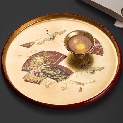 Japanese Lacquer Round Tray – Yamanaka Shikki Gold Foil