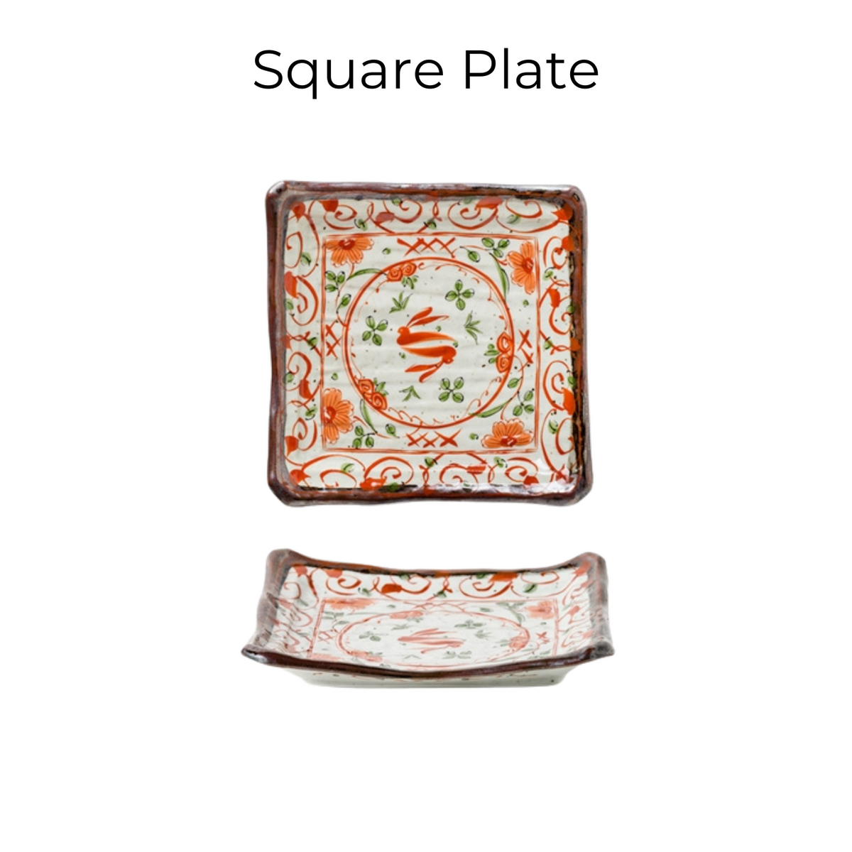 Japanese Ceramic Dish Set – Mino Ware Akae Red Butterfly