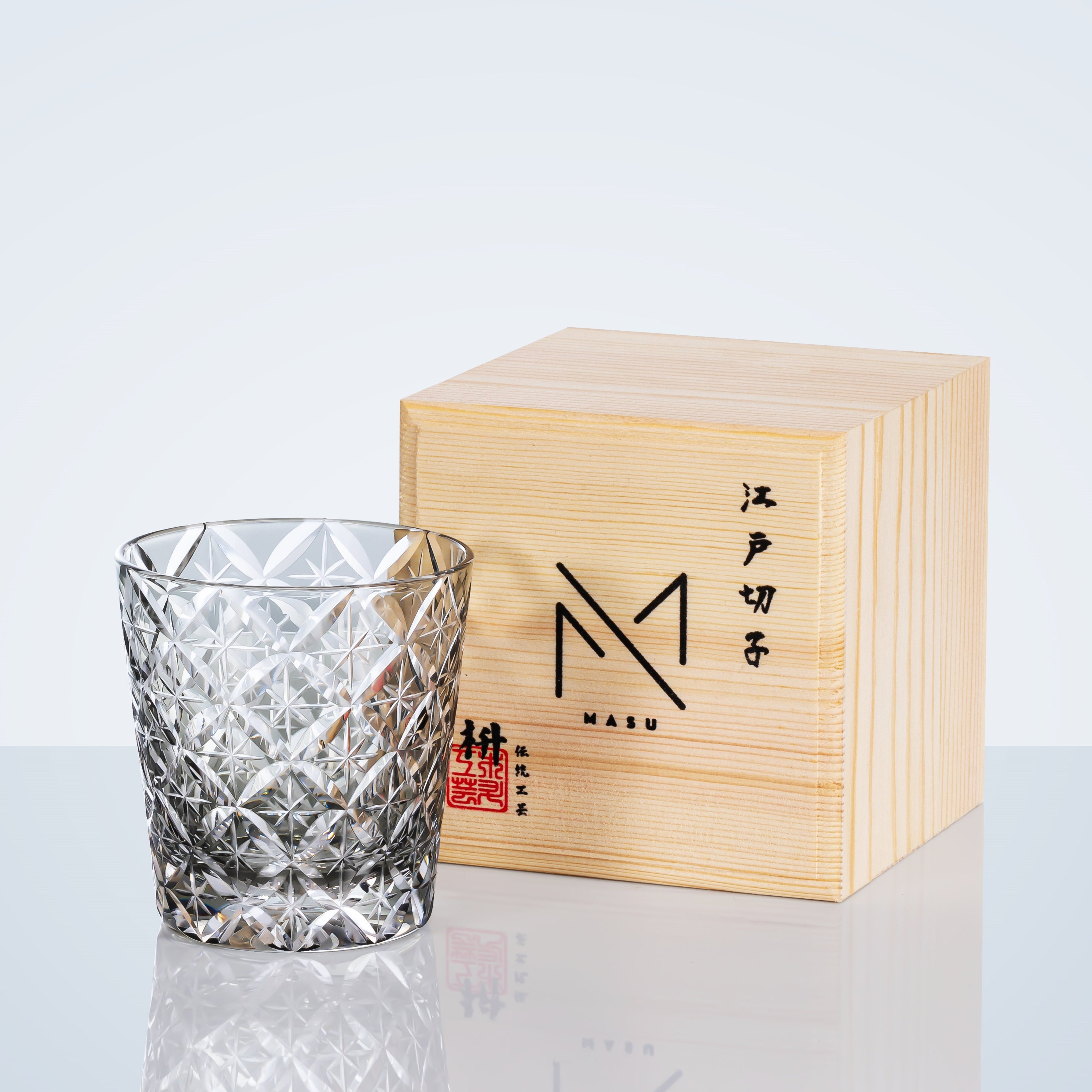 Whiskey Glass Edo Kiriko Asanoha Star – Hand-Cut Hemp Leaf Japanese Tumbler with Wooden Box