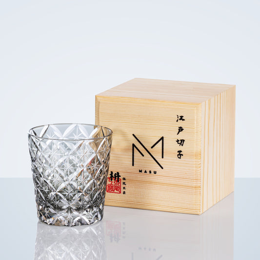 Whiskey Glass Edo Kiriko Asanoha Star – Hand-Cut Hemp Leaf Japanese Tumbler with Wooden Box