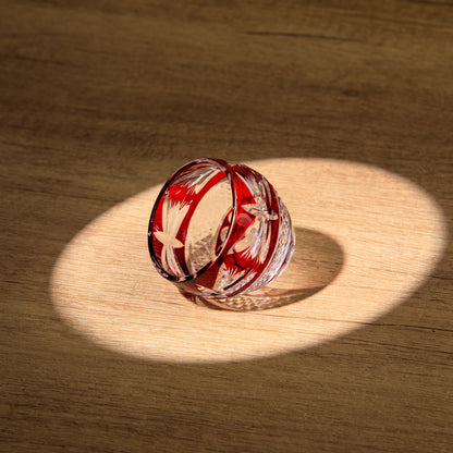 Sake Cup Edo Kiriko Akebono Guinomi Collection – Hand-Cut Crimson Japanese Sake Glass with Wooden Box | 4 Patterns