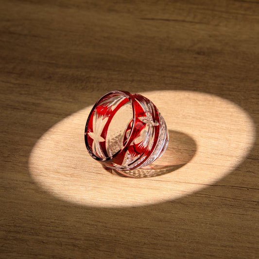 Sake Cup Edo Kiriko Akebono Guinomi Collection – Hand-Cut Crimson Japanese Sake Glass with Wooden Box | 4 Patterns