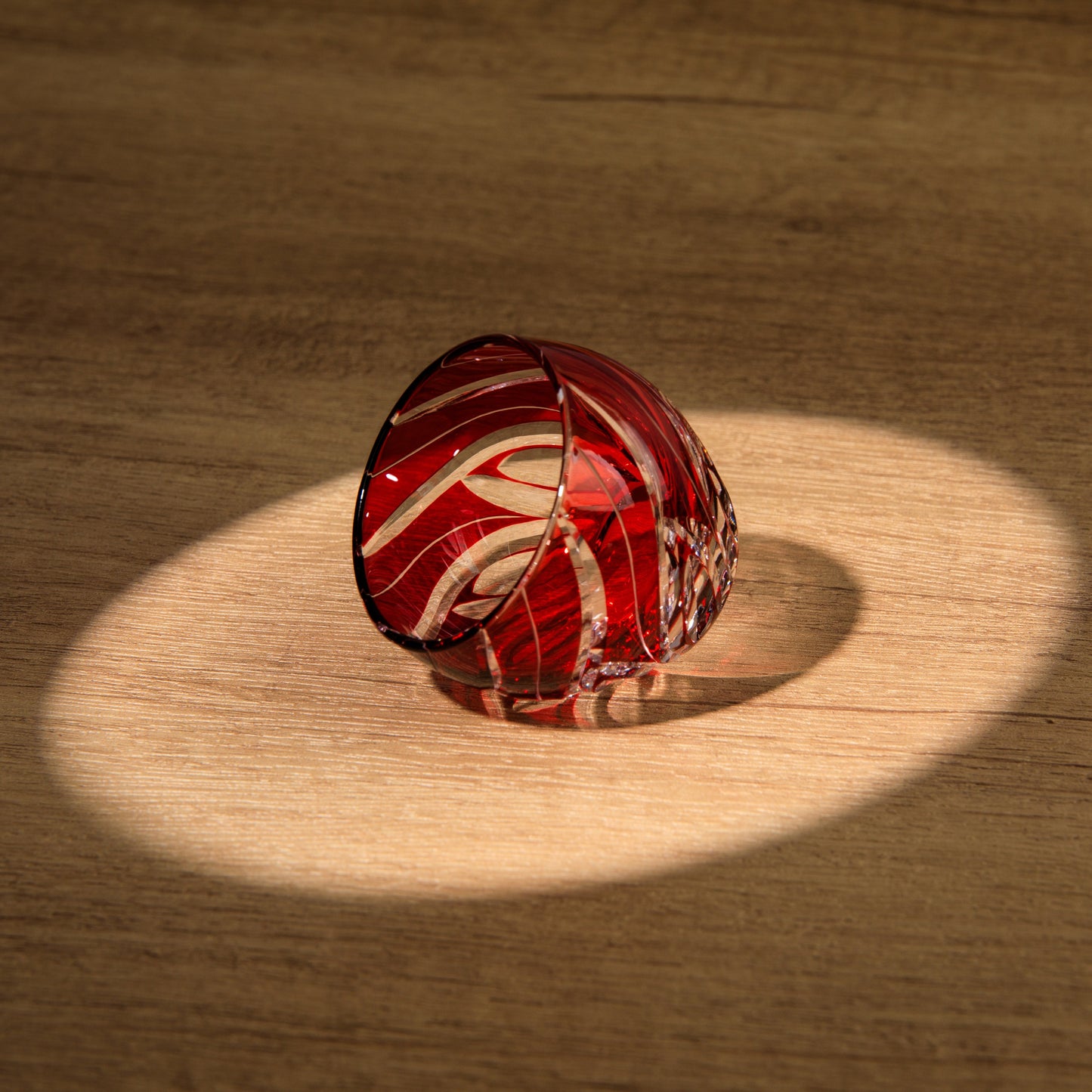 Sake Cup Edo Kiriko Akebono Guinomi Collection – Hand-Cut Crimson Japanese Sake Glass with Wooden Box | 4 Patterns