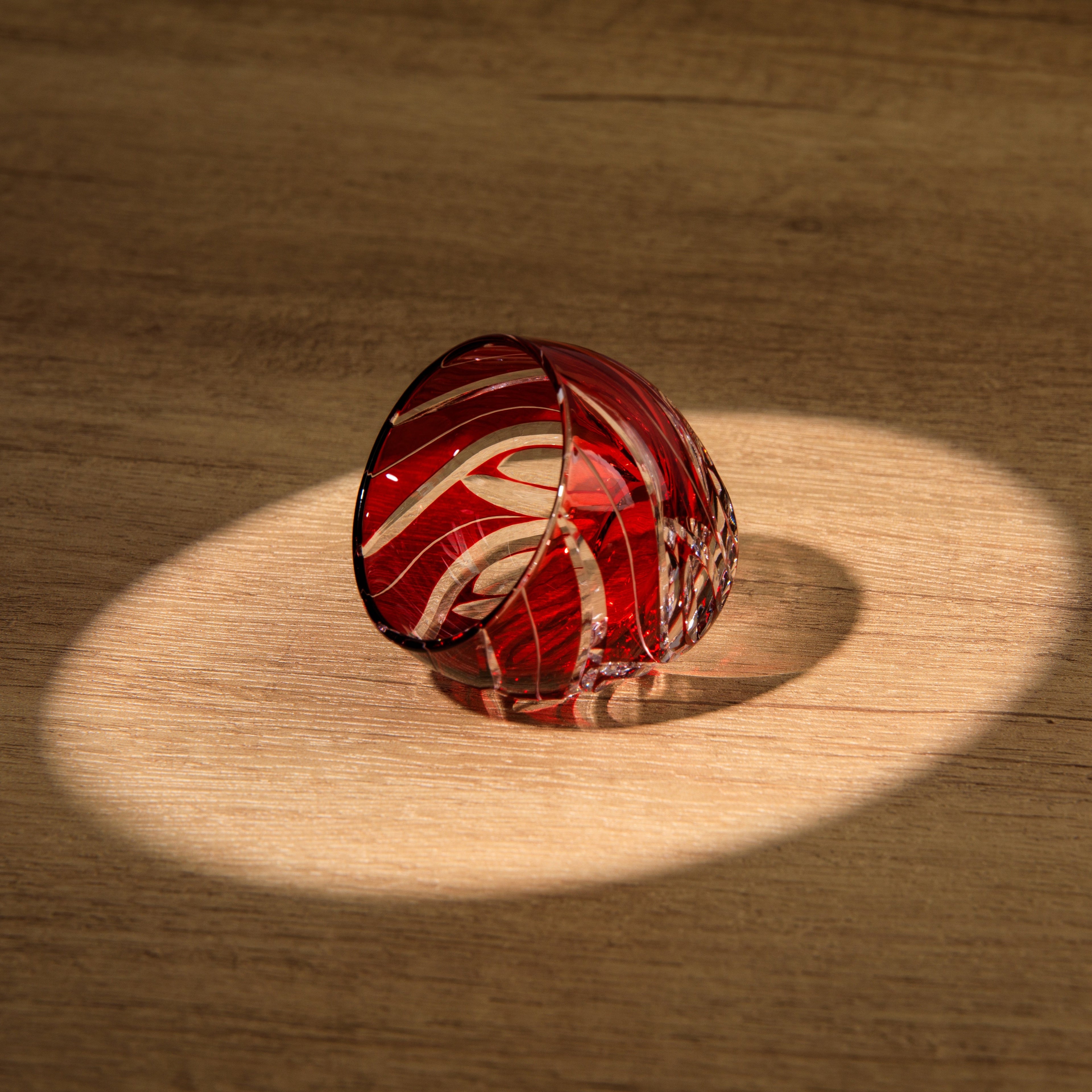 Sake Cup Edo Kiriko Akebono Guinomi Collection – Hand-Cut Crimson Japanese Sake Glass with Wooden Box | 4 Patterns
