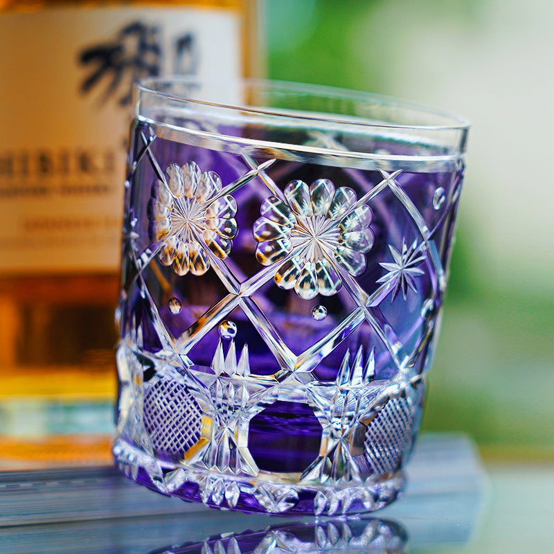 Whiskey Glass Violet Kohana Blossom – Edo Kiriko Floral Crystal