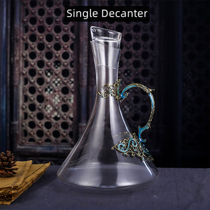 Crystal Wine Glass Set with Decanter – Turquoise Vine Design