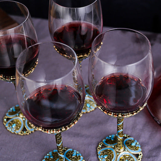 Crystal Wine Glass Set with Decanter – Turquoise Vine Design