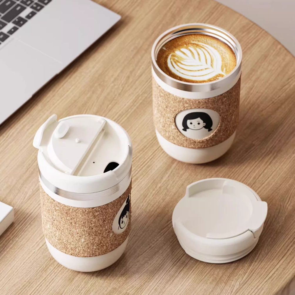 Travel Coffee Cup Stainless Steel | Leather Sleeve Tumbler