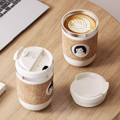 Travel Coffee Cup Stainless Steel | Leather Sleeve Tumbler