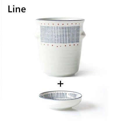 Ceramic Chopstick Holder Japanese Handcrafted Glazed with Base Plate Line and Sakura Styles