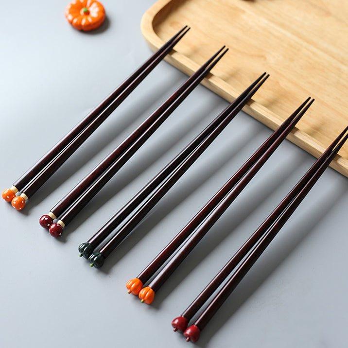 Japanese Chopsticks Fall Harvest Theme Pumpkin Mushroom Apple Design Kids and Adult Styles