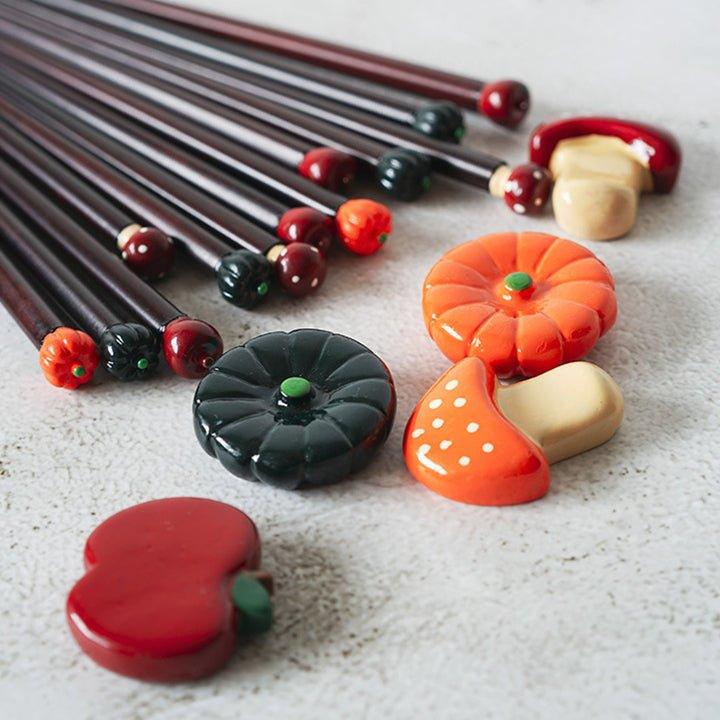 Japanese Chopsticks Fall Harvest Theme Pumpkin Mushroom Apple Design Kids and Adult Styles