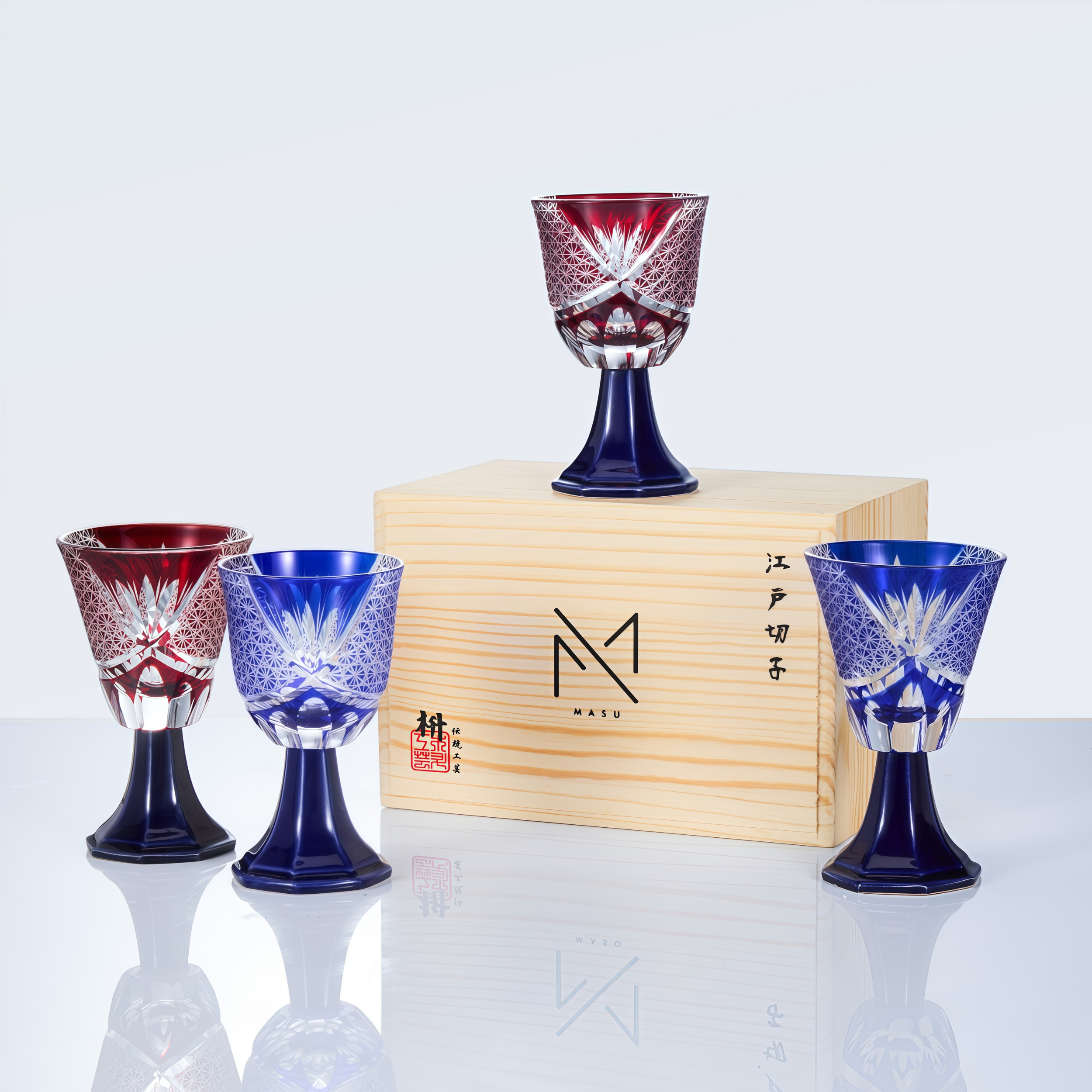 Goblet Glass Edo Kiriko Hanabishi Hand-Cut Crystal | Japanese Artisan Glassware
