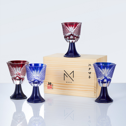 Goblet Glass Edo Kiriko Hanabishi Hand-Cut Crystal | Japanese Artisan Glassware