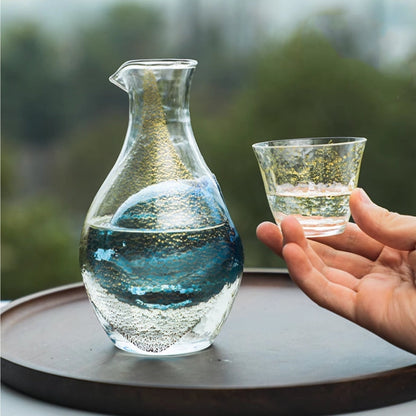 Japanese Sake Set with Ice Flagon | Gold Leaf Sapphire Galaxy
