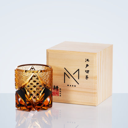 Whiskey Glass Edo Kiriko Handcrafted Dark Knight with Wooden Gift Box