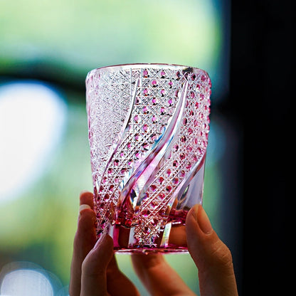 Handcrafted Whiskey Glass Rose Koi | Edo Kiriko Pink Koi Fish Crystal