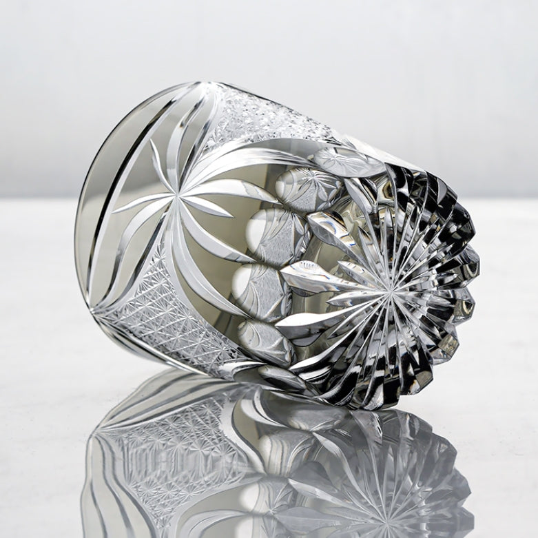 Hand-Cut Whiskey Glass Edo Kiriko Inkstone Grey Butterfly | Japanese Artisan Crystal Glassware