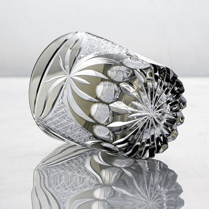 Hand-Cut Whiskey Glass Edo Kiriko Inkstone Grey Butterfly | Japanese Artisan Crystal Glassware