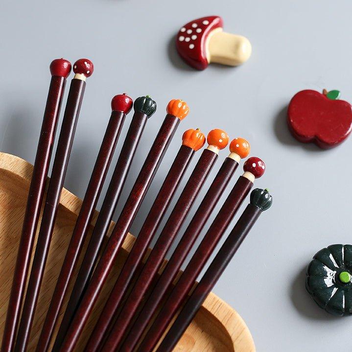 Japanese Chopsticks Fall Harvest Theme Pumpkin Mushroom Apple Design Kids and Adult Styles