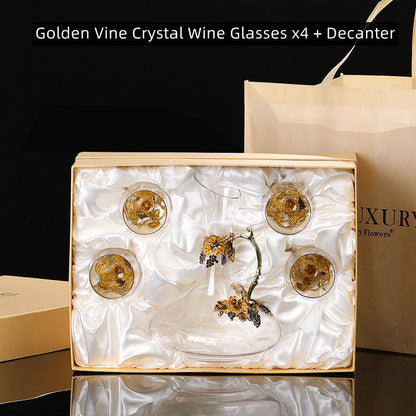 Wine Glasses Crystal Golden Vine Decanter Set Luxury Stemware